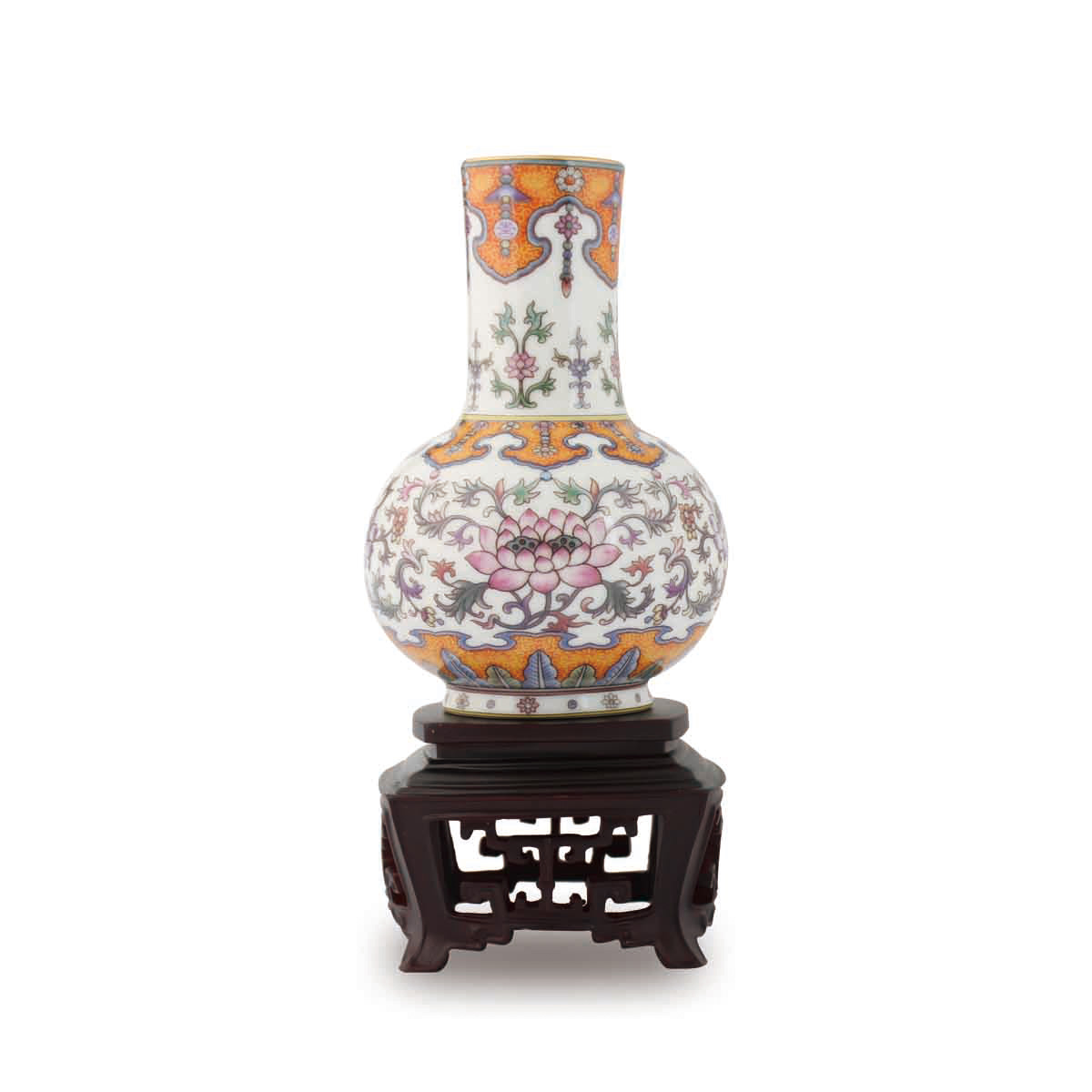 故宮精品網路商城- 洋彩白地番蓮花紙槌瓶