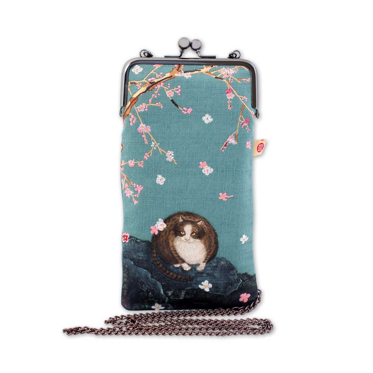 故宮精品網路商城- 紅梅小貓刺繡手機袋/萬用袋