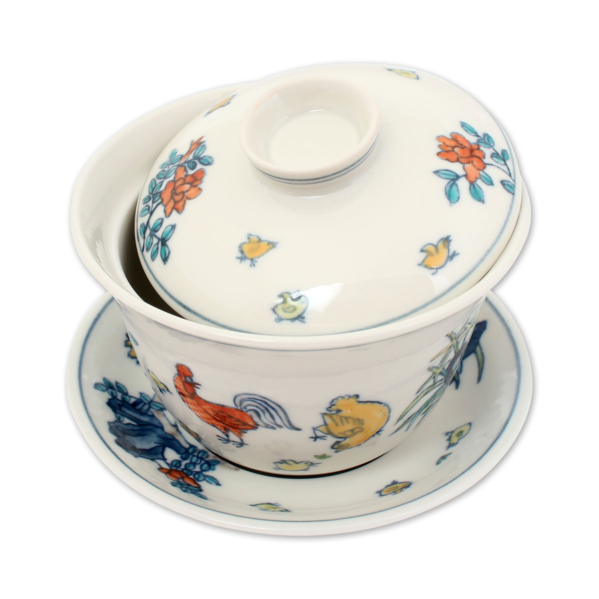 苺大福 骨董 蓋茶碗 青地4つ 朱地2つ 合計6つ emastore7777_2023-0517