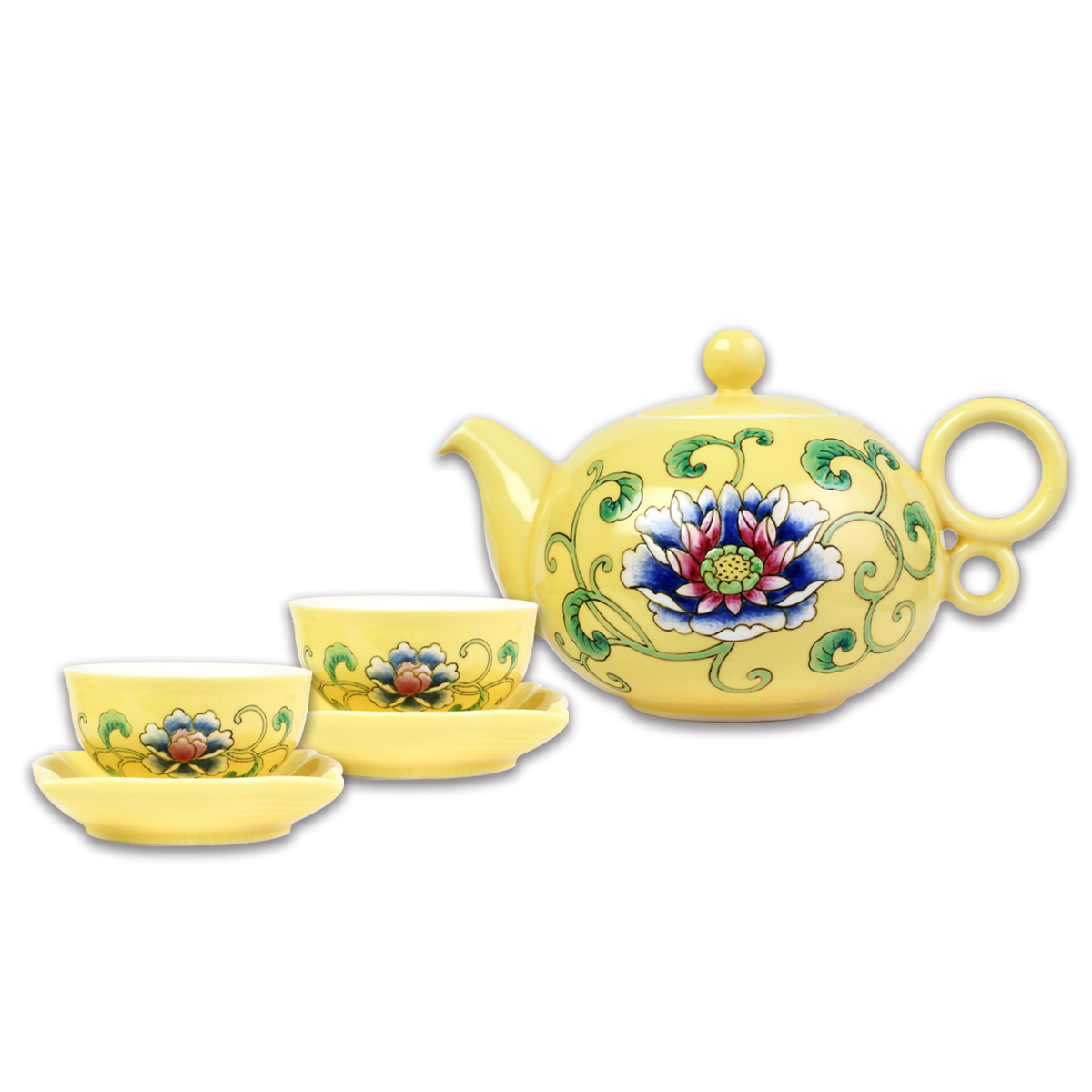 故宮精品網路商城- 手繪黃地番蓮茶組