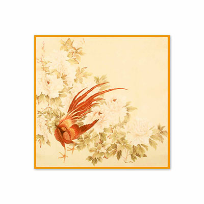 手絹-雉雞牡丹 35x35 cm