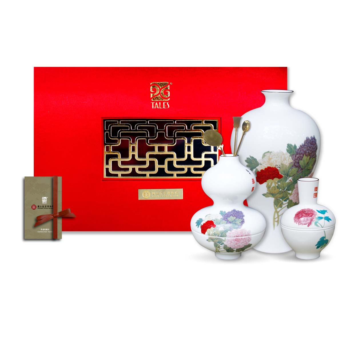 故宮精品網路商城- 文人三雅牡丹壺杯禮盒組(香具茶器花器)