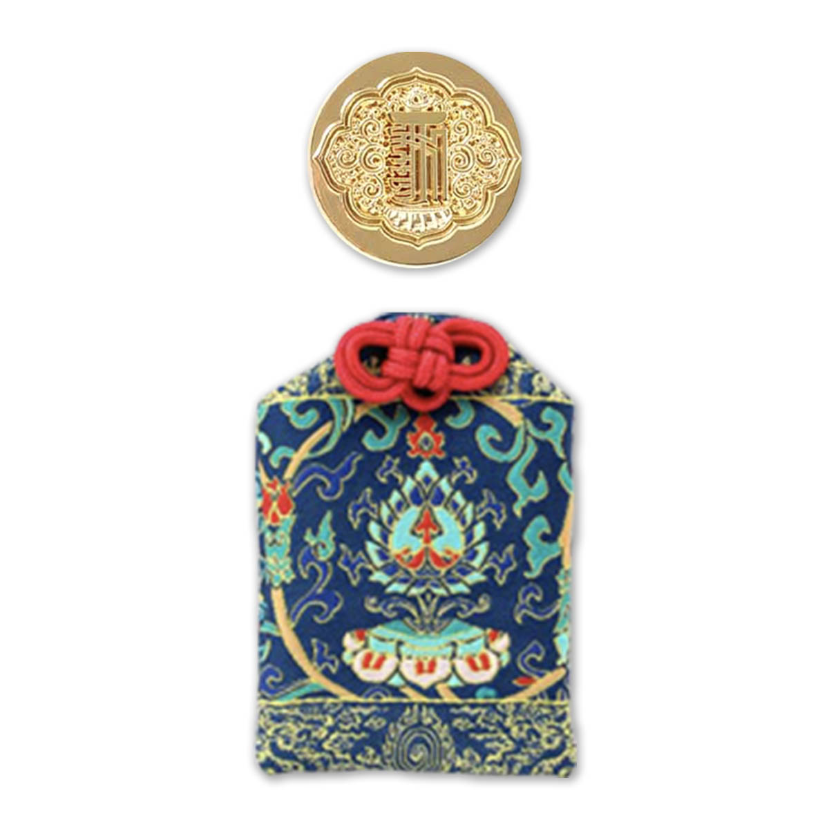 故宮精品網路商城- 【龍藏萬福】八吉祥刺繡平安符‧妙蓮(藍)