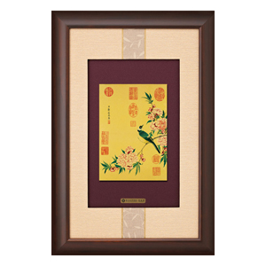 富貴黃金畫-碧桃春鳥(咖啡框/金框)