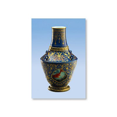 Product info: 清 乾隆 霽青描金游魚轉心瓶明信片