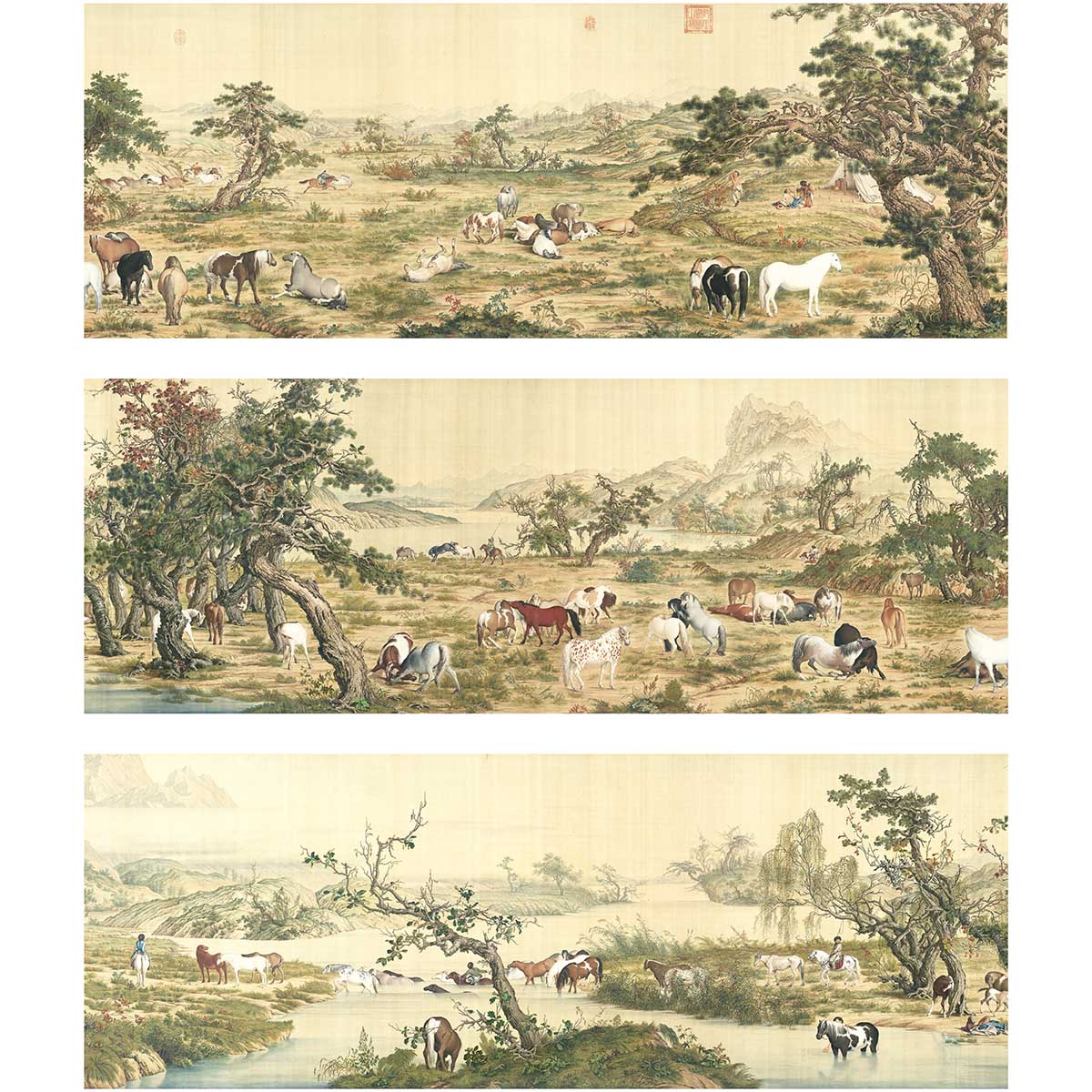 故宮精品網路商城- 複製畫心清郎世寧百駿圖