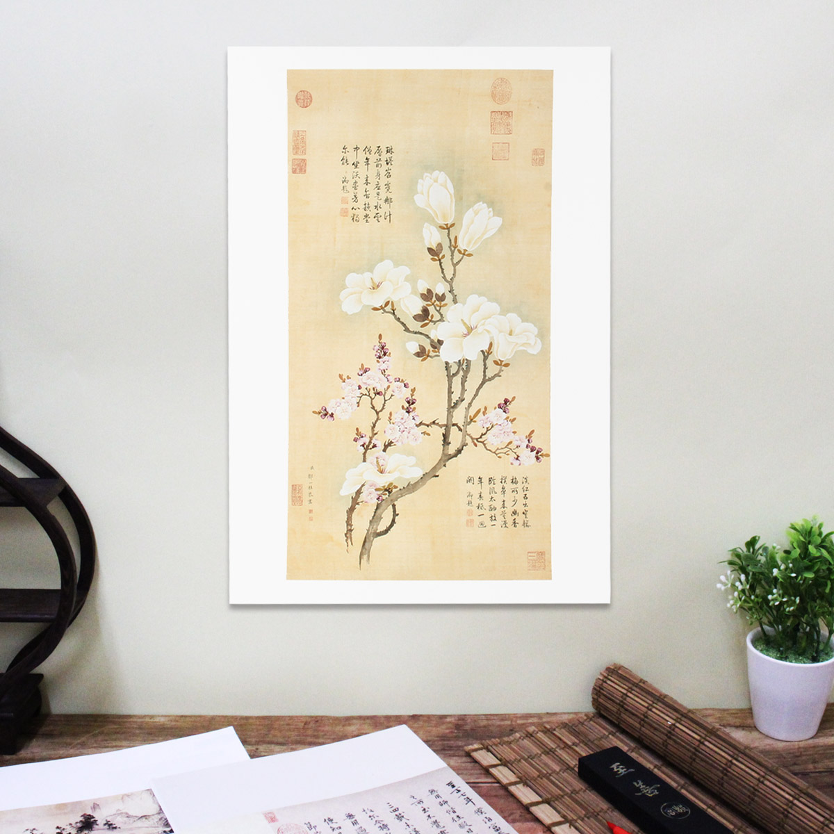 清 鄒一桂 玉蘭紅杏図 44.6 x 83 cm 花鳥古画 清代名家