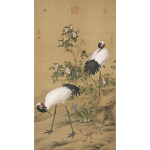 複製 畫心 清 郎世寧 花陰雙鶴(Ｌ)
