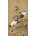 Product info: 複製 畫心 清 郎世寧 花陰雙鶴(Ｌ)