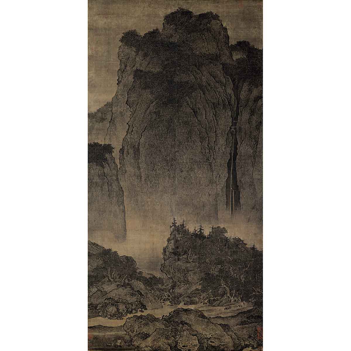 掛軸　宗　范寛　谿山旅行図　二玄社 二玄社 宋 范寛 谿山行旅図 大幅 掛軸 台北故宮博物院 絹本 工芸 印刷