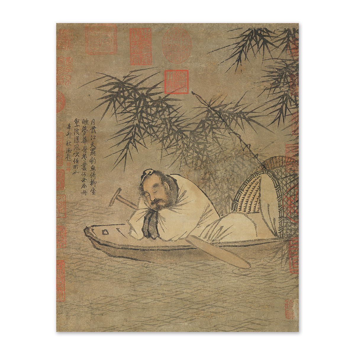 秋江 国立故宮博物院オンラインストア - 画心：宋代の馬遠による「秋江漁隠」の掛け軸