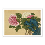 Product info: 圖卡:清 王圖炳 春景花卉詩畫冊　冊　牡丹