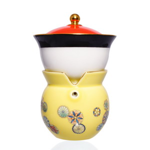 【新品未使用】我是乾隆・茶器 故宮神話-我是乾隆-天子之寶-團花黃-小乾隆茶器(1壺1杯) - 小
