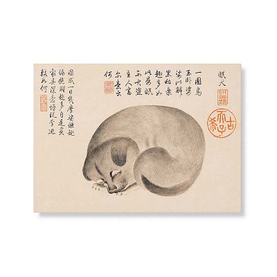 Product info: 宣彩小品畫 清 金廷標仿陳書畫 冊 眠犬