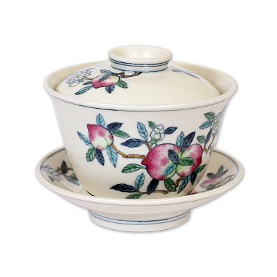 Product info: 粉彩壽桃蓋杯