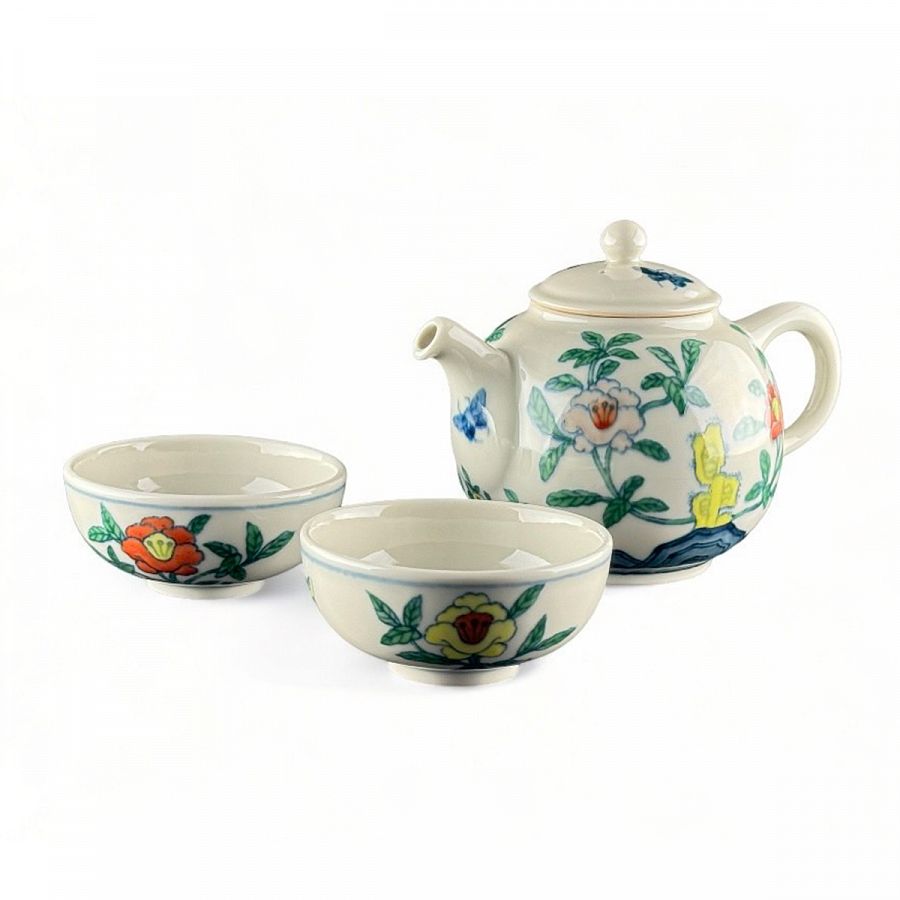 故宮精品網路商城- 青花鬥彩花蝶壺組