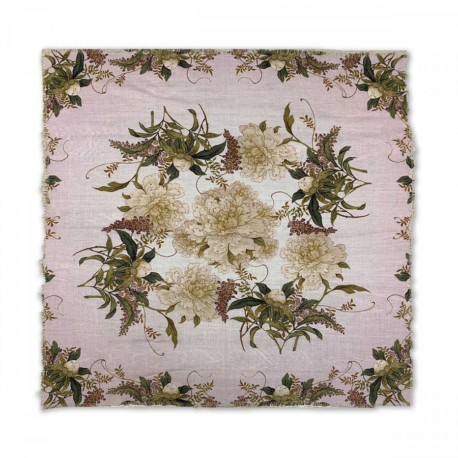 十二月花神羊毛絲巾64x64cm 粉紫