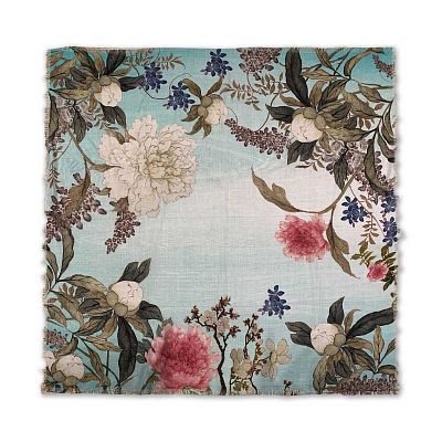 Product info: 十二月花神羊毛絲巾64x64cm 湖水藍