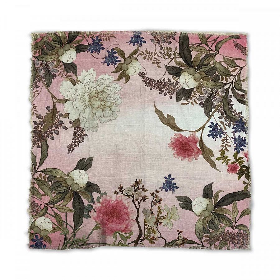 十二月花神羊毛絲巾64x64cm 桃紅