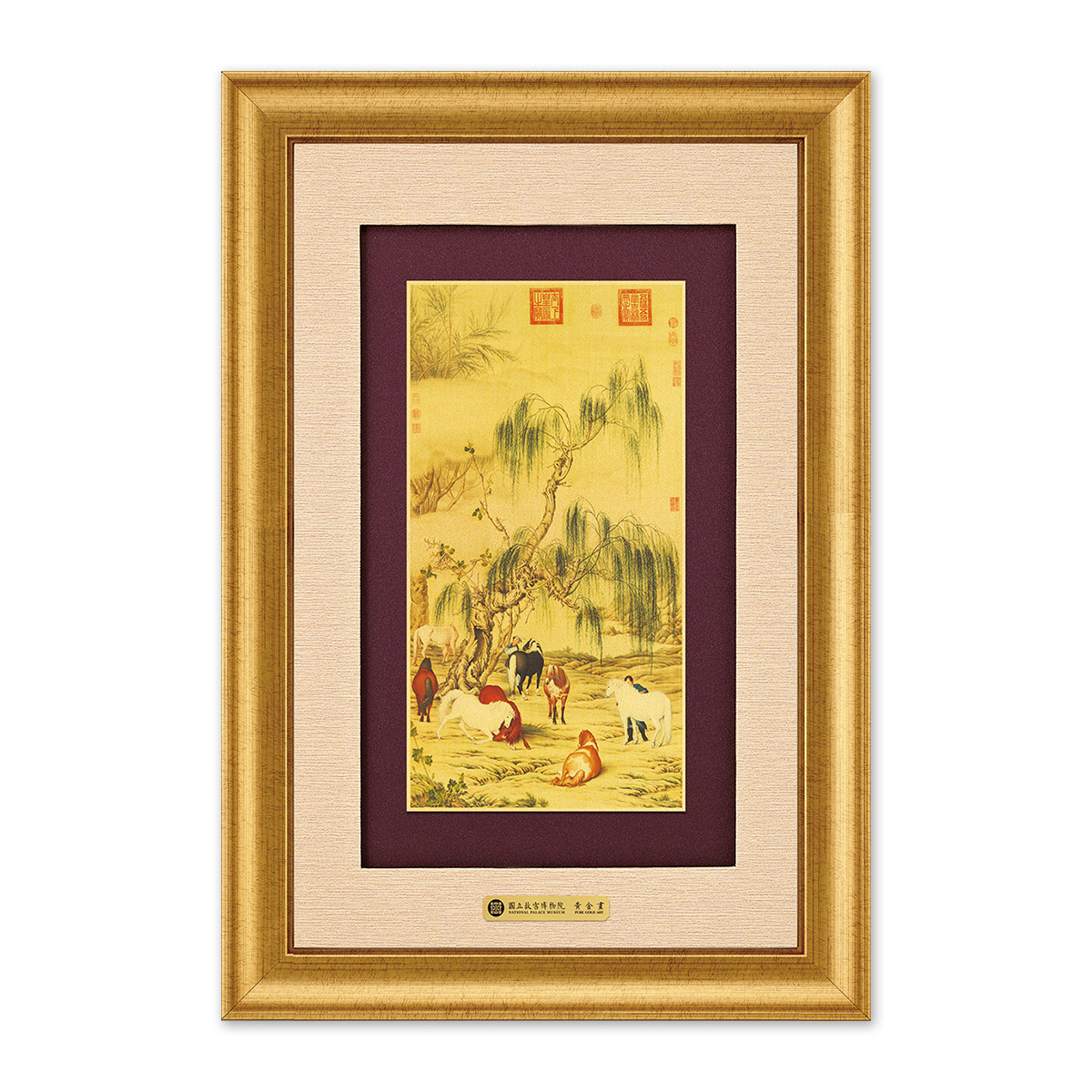 刺繡 完成品 中国美術  古画中国画　美術画　中国古画  古美術  八駿圖 故宮精品網路商城- 富貴W黃金畫-八駿圖
