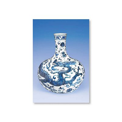 Product info: 明信片 青花穿蓮龍紋天球瓶