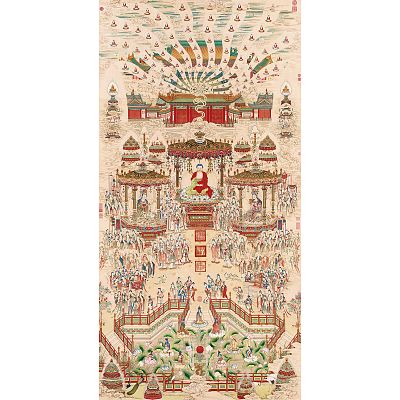 Product info: 宣彩畫 清 丁觀鵬 極樂世界圖