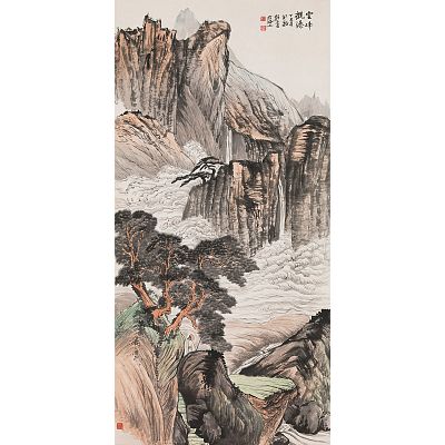 Product info: 宣彩畫 民國 鄭昶 雲峰觀瀑