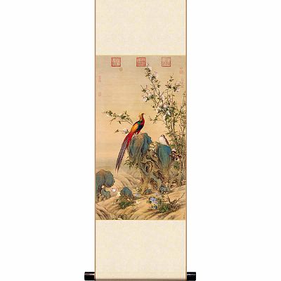 Product info: Mini直軸 清 郎世寧 畫錦春圖