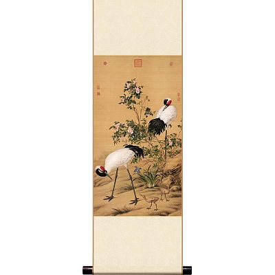 Product info: Mini直軸 清 郎世寧 畫花陰雙鶴