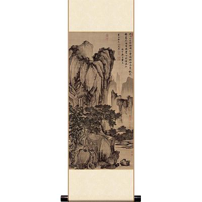Product info: Mini直軸 明 唐寅 畫山路松聲