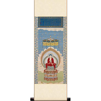 Product info: Mini 直軸 清 御製贊緙絲釋迦牟尼佛