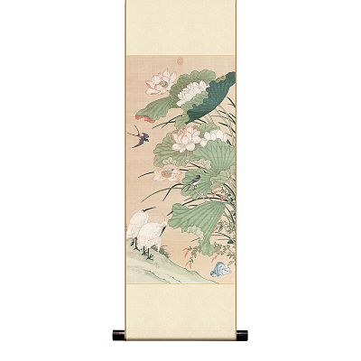 Product info: Mini直軸 清無名氏 畫荷花緙絲