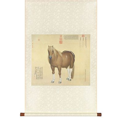Product info: 掛軸 清 郎世寧 畫十駿圖 雪點鵰 S
