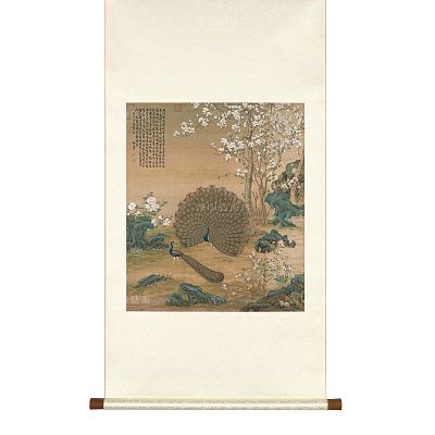 Product info: 掛軸 清 郎世寧 孔雀開屏 S