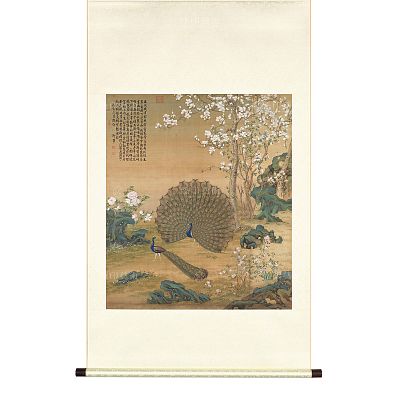 Product info: 掛軸 清 郎世寧 孔雀開屏 L