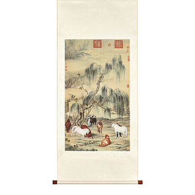 Product info: 掛軸 清 郎世寧 八駿圖 M