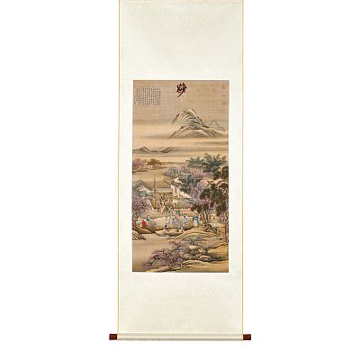Product info: 掛軸 清 冷枚 春夜宴桃李園圖 S