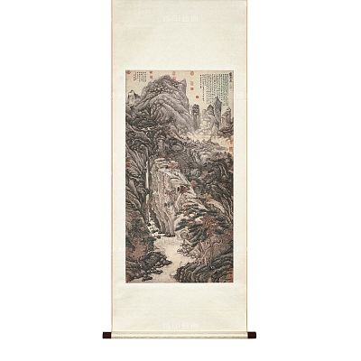 Product info: 掛軸 明 沈周 畫廬山高 M