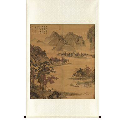 Product info: 掛軸 明 仇英 秋江待渡