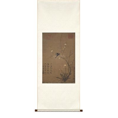 Product info: 掛軸 宋徽宗 蠟梅山禽