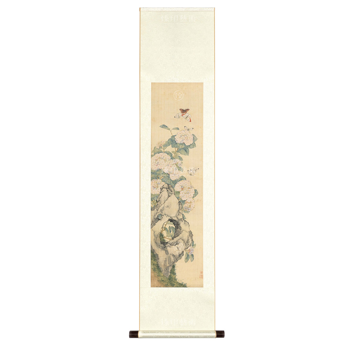 故宮精品網路商城- 掛軸清居廉花卉草蟲四屏繡球蝴蝶
