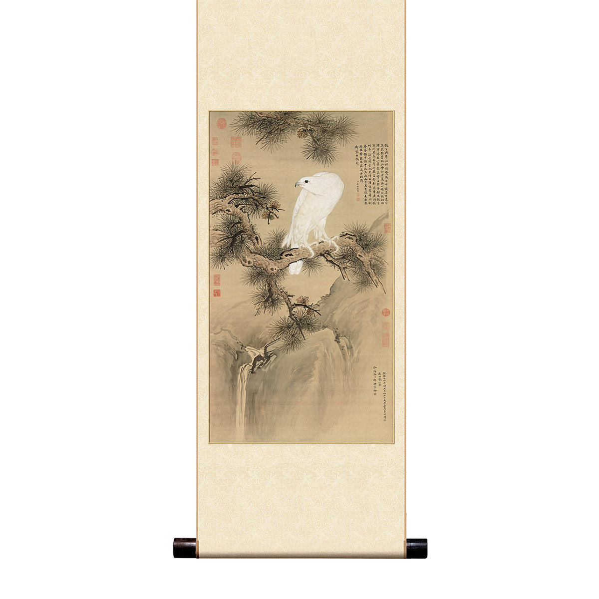 中国古美術 清時代 郎世寧作款 福慶如意図 横幅 宣紙 手描き 掛け軸 水墨画 故宮精品網路商城- 宣彩軸清郎世寧白鶻圖