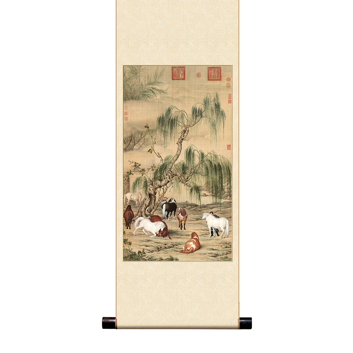 故宮精品網路商城- 宣彩軸清郎世寧八駿圖