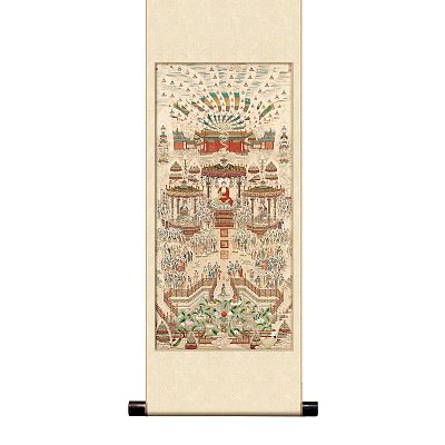 Product info: 宣彩軸 清 丁觀鵬 極樂世界圖