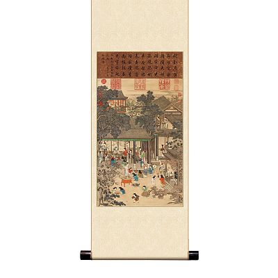 Product info: 宣彩軸 清 姚文瀚歲朝歡慶圖
