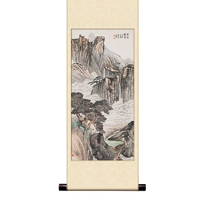 Product info: 宣彩軸 民國 鄭昶 雲峰觀瀑