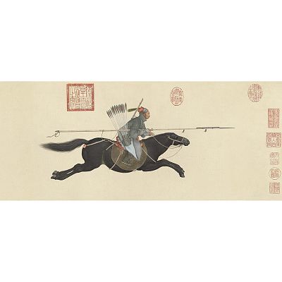 Product info: 宣彩畫 清 郎世寧 畫阿玉錫持矛盪寇圖