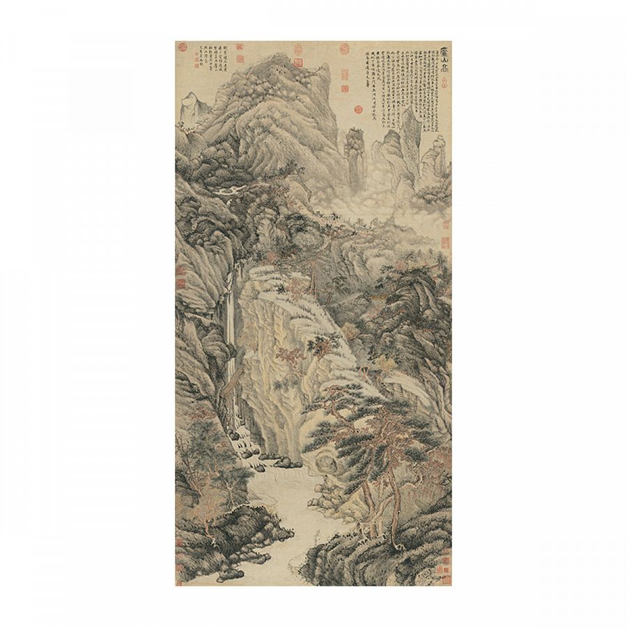 故宮精品網路商城- 畫心＿明唐寅空山觀瀑圖軸
