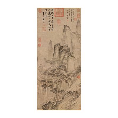 Product info: 畫心＿明唐寅空山觀瀑圖軸