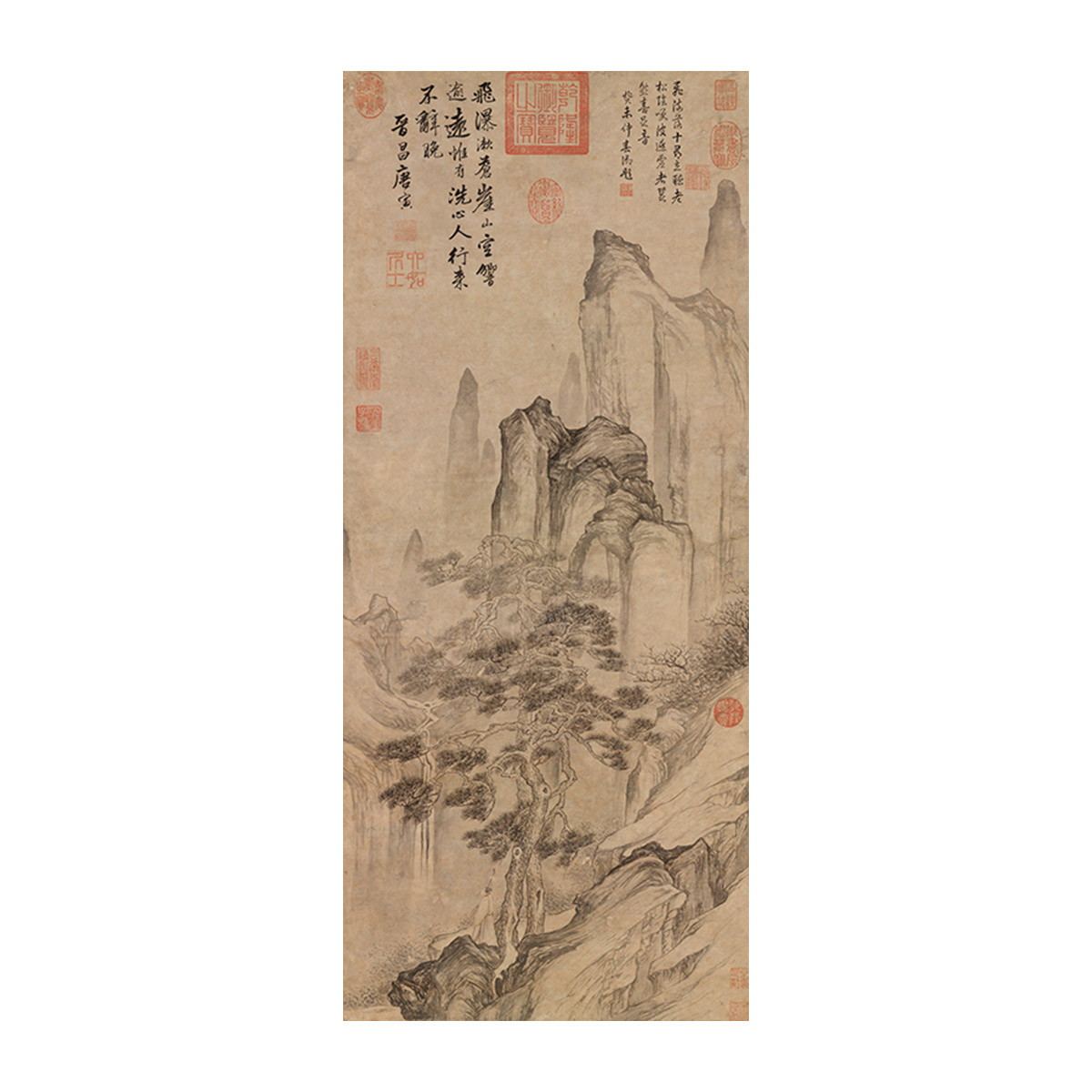 故宮精品網路商城- 畫心＿明唐寅空山觀瀑圖軸